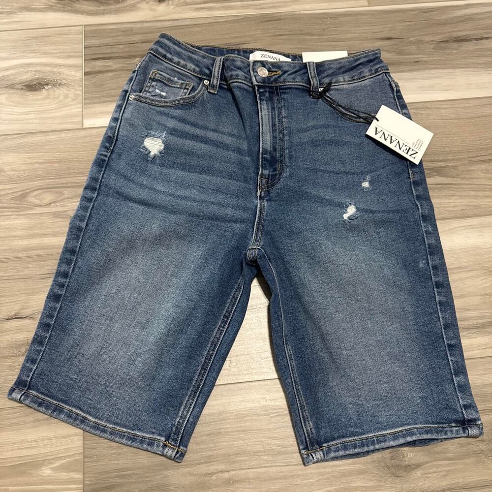Zenana distressed bermuda denim shorts
